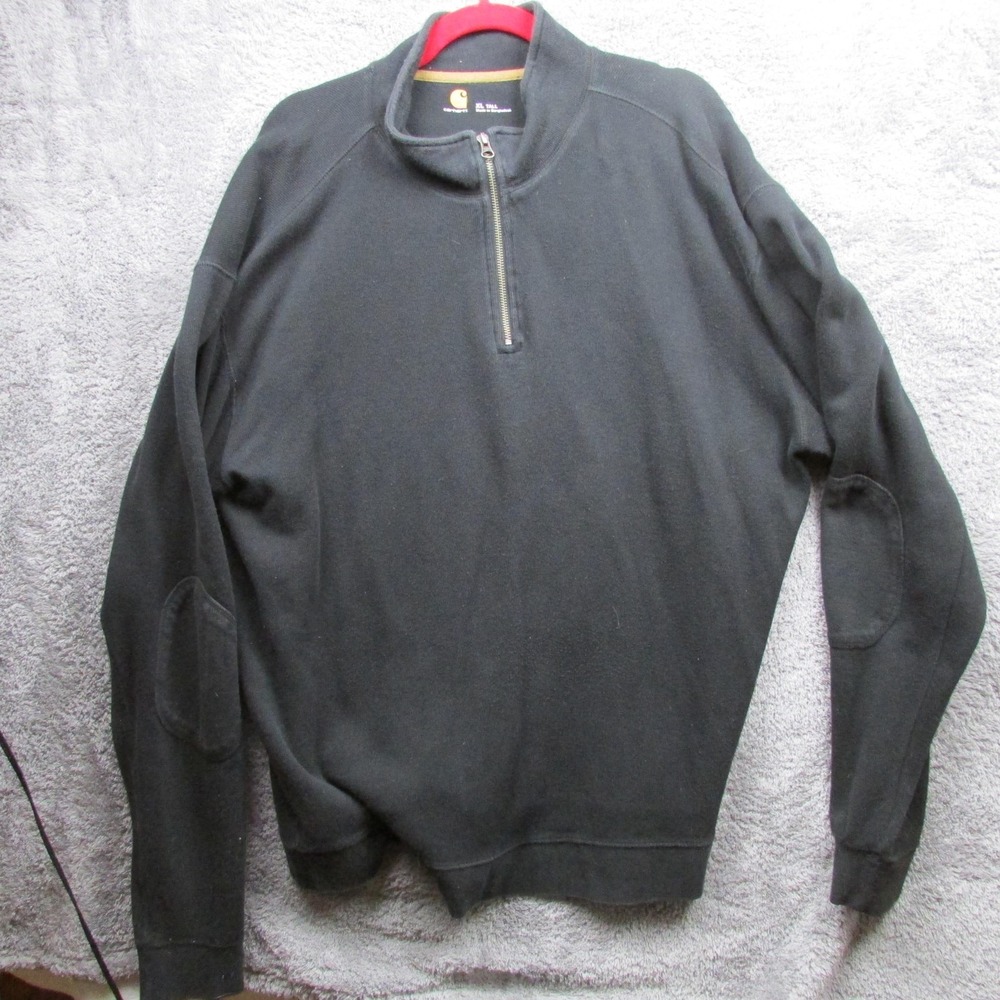 Carhartt Sweater Mens XL‎ Tall Black Quarter Zip Pullover 100% Cotton